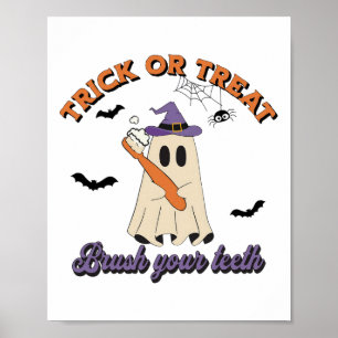 Trick or treat Borstel je tanden mondhygiënist H Poster