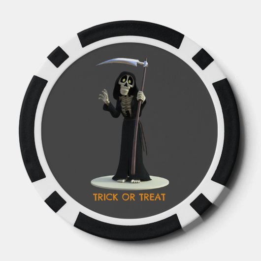 Trick or Treat. Cartoon Grim Reaper Poker Chips (Achterkant)