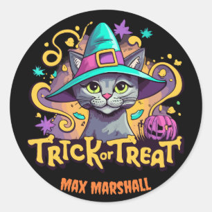 Trick or treat Cat - Nachtuil Roze Zwart Ronde Sticker