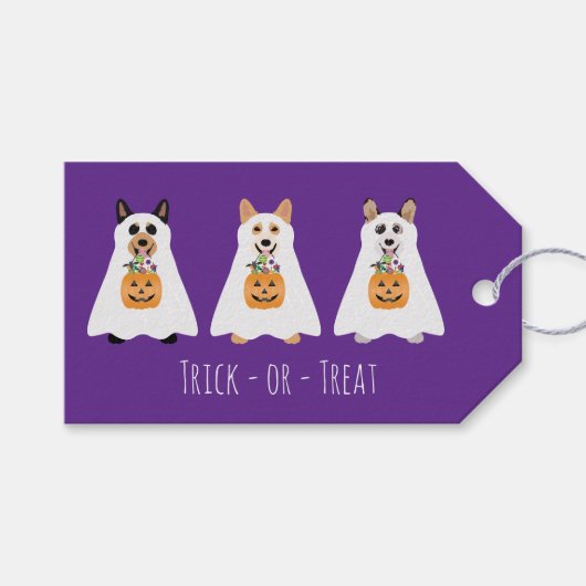 Trick or treat Corgi Ghost Dogs Halloween Cadeaulabel (Voorkant (Horizontaal))