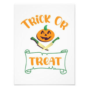 Trick or treat crossbones Halloween pompoen gezich Foto Afdruk