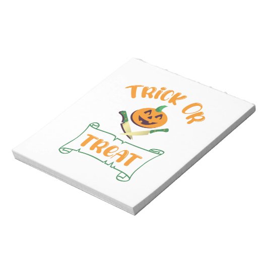 Trick or treat crossbones Halloween pompoen gezich Notitieblok (Gedraaid)