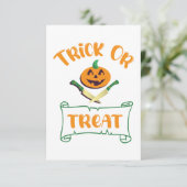 Trick or treat crossbones Halloween pompoen gezich RSVP Kaartje (Staand voorkant)