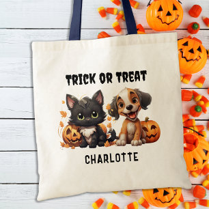 Trick or treat Custom Kitten Puppy Halloween Snoep Tote Bag