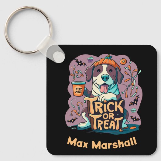 Trick or treat Dog - Night Owl Violet Zwart Sleutelhanger (Voorkant)