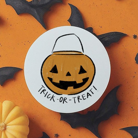 Trick or treat Geïllustreerde Oranje Retro Pompoen Ronde Sticker