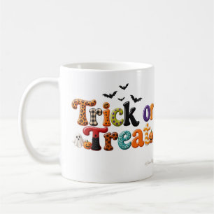 Trick or Treat geruite en gekrulde lettering Koffiemok