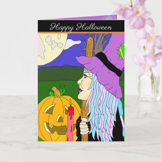 Trick or treat getuige One Hand Drawn Cartoon Witc Kaart (Orchidee)