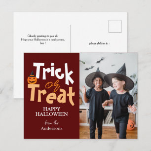 Trick or Treat Griezelfoto van het gezin met Hal Feestdagenkaart