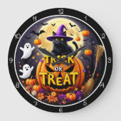 Trick or Treat Halloween Cat Grote Klok (Voorkant)
