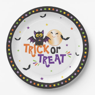 Trick or Treat Halloween-feest Cute Vleermuis en M Papieren Bordje