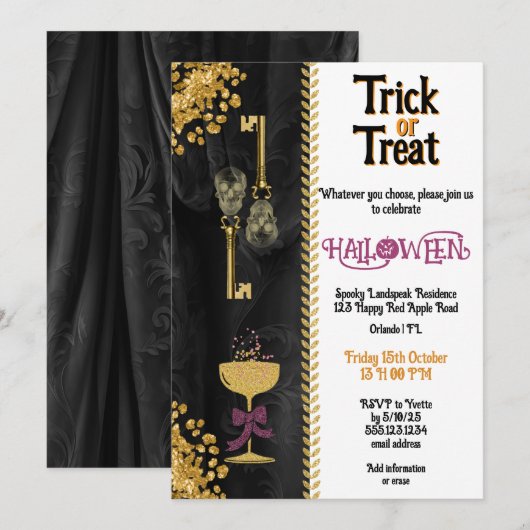 Trick or treat Halloween Gold Glitter Skulls Kaart (Voorkant / Achterkant)