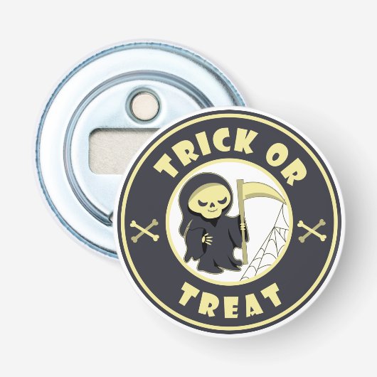 Trick or treat Halloween grim reaper karakter Button Flesopener (Voorkant)