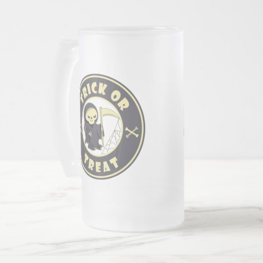 Trick or treat Halloween grim reaper karakter Matglas Bierpul (Voorkant links)