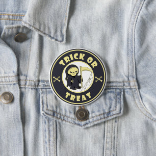 Trick or treat Halloween grim reaper karakter Ronde Button 7,6 Cm