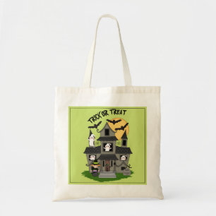 Trick or treat Halloween haunted house en heks Tote Bag