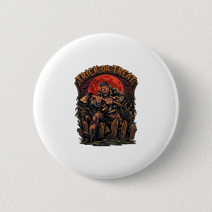 Trick Or Treat Halloween Killer Skelet Bijl Rood M Ronde Button 5,7 Cm