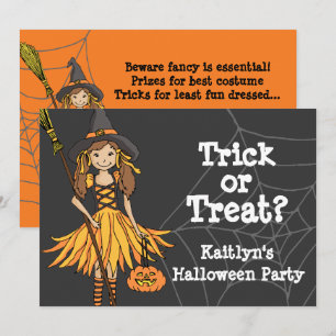 Trick or treat Halloween meisjes feest uitnodiging