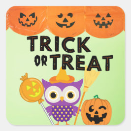 Trick or treat, Halloween owl, Funny Halloween Vierkante Sticker