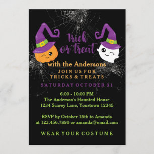 Trick or treat Halloween Party Invitation Kaart