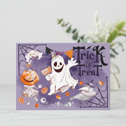 Trick or treat! Halloween Party Kaart (Staand voorkant)