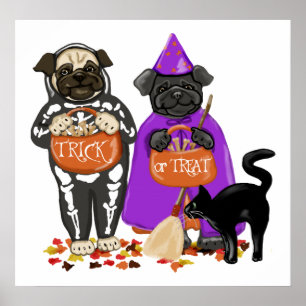 Trick or treat Halloween Pugs Posters