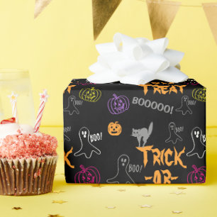 Trick-or-Treat Halloween Pumpkin Ghost Cat Cadeaupapier