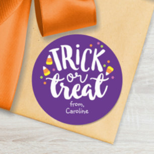 Trick or treat Halloween Snoep Cute Paarse Favor Ronde Sticker