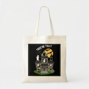 Trick or treat Halloween spookhuis zwart Tote Bag
