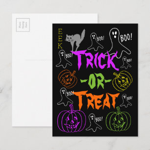 Trick-or-Treat Halloween Theme Pumpkin Ghost Cat Briefkaart
