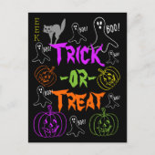Trick-or-Treat Halloween Theme Pumpkin Ghost Cat Briefkaart (Voorkant)