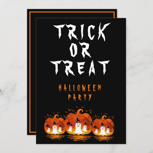 TRICK OR TREAT HALLOWEEN VERKLEDINGSPARTY KAART (Voorkant / Achterkant)