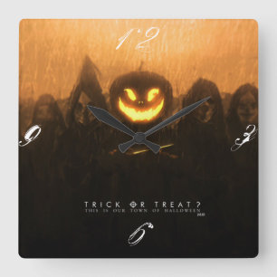 Trick or treat halloween wandklok vierkante klok