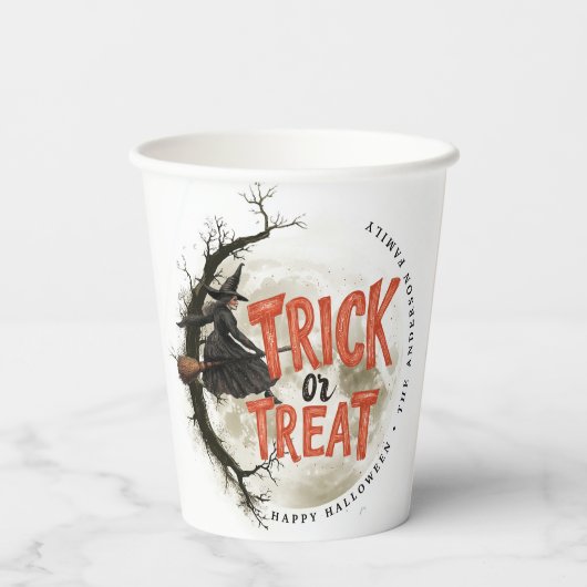 Trick or treat Halloween Witch Custom Name Papieren Bekers (Achterkant)