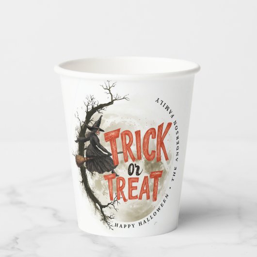 Trick or treat Halloween Witch Custom Name Papieren Bekers (Voorkant)