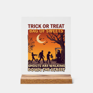 Trick Or Treat Halloween Zombies Grim Reaper Pompo Acryl Bord