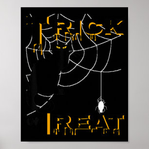 Trick Or Treat Halloween Zwarte Kat Spinnenweb Top Poster