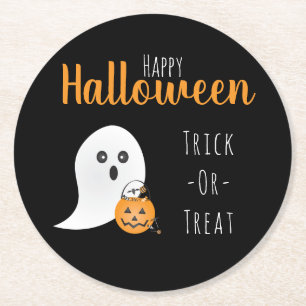 Trick or treat Happy Halloween Ghost Spooky Ronde Kartonnen Onderzetter