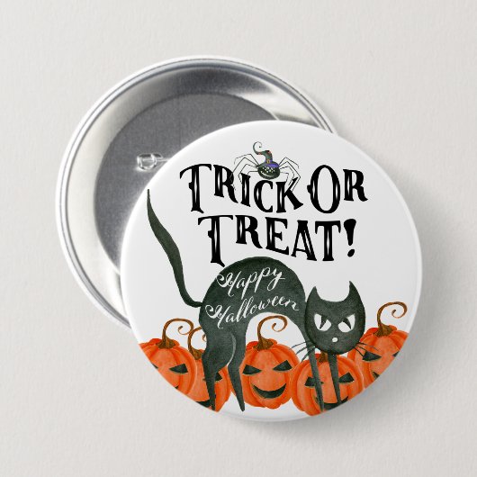 trick or treat Happy Halloween Spider Badge Button (Voorkant /achterkant)