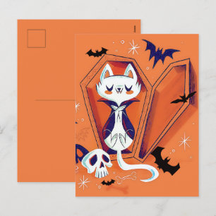Trick or treat Happy Halloween witte poes Feestdagenkaart