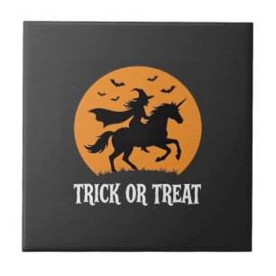 Trick or Treat Heks Eenhoorn Halloween Ontwerp_1 Tegeltje