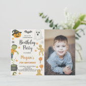 Trick or treat Kinder Halloween Verjaardagsuitnodi Kaart (Staand voorkant)