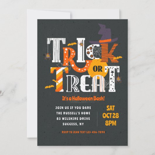 Trick or treat Lettering Halloween Invitation Kaart (Voorkant)