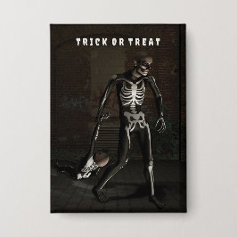 Trick or Treat. Man verkleed als skelet Button