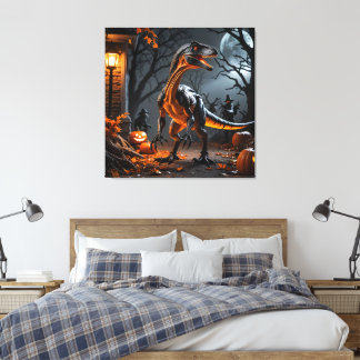 Trick or treat met een velociraptor canvas afdruk