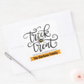 Trick or treat met handschrift vierkante sticker (Envelop)