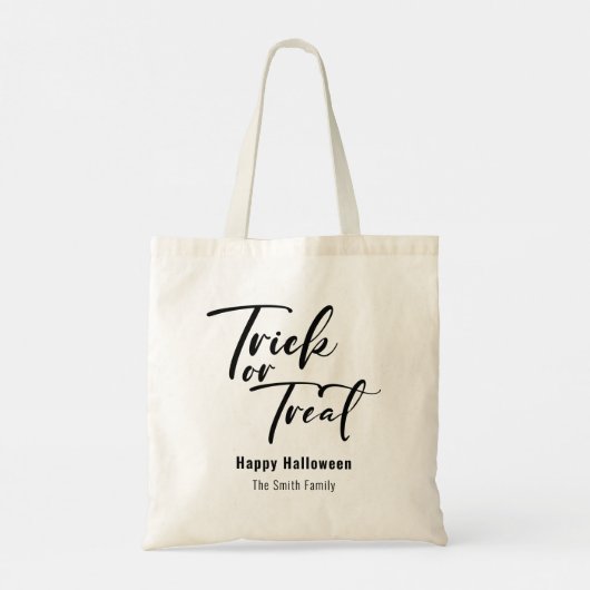 Trick or treat Modern Script Aangepaste Halloween  Tote Bag (Achterkant)