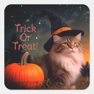 Trick or treat Noorse boskat in heksen Pet Vierkante Sticker
