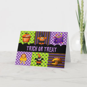 Trick or treat Oranje en Paars Halloween Kaart