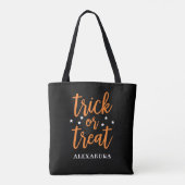 Trick or treat Oranje Modern Script Halloween Draagtas (Achterkant)